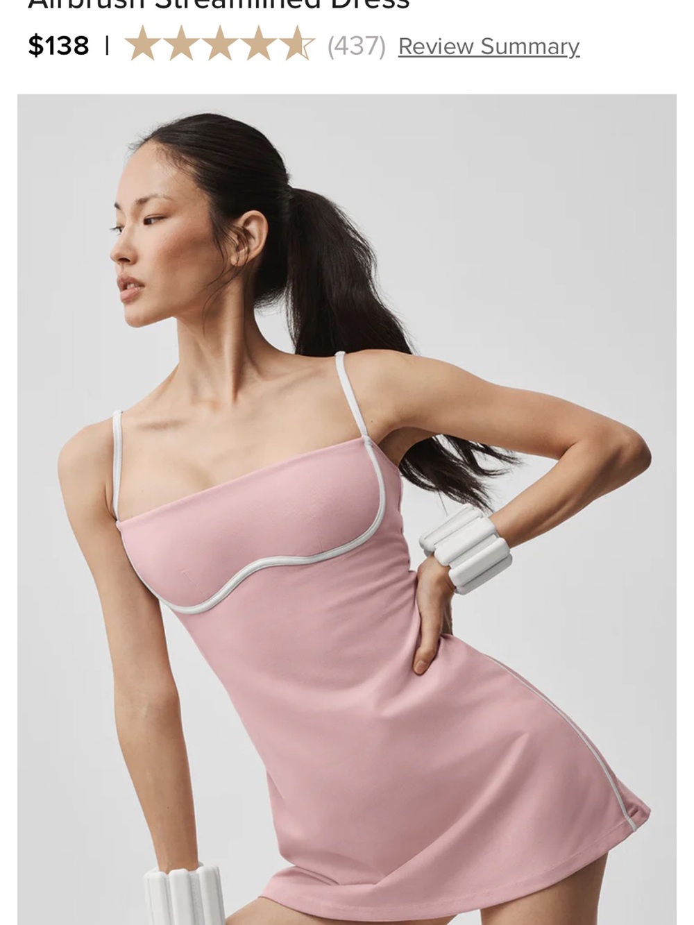 ALO Yoga Pink Slip Dress with White Contrast Trim